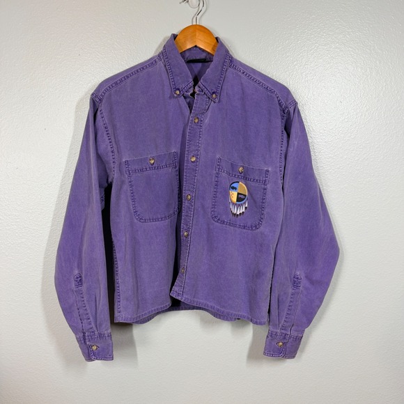 Coldwater Creek Tops - Coldwater Creek Button Down Women S Purple Buffalo Graphic Western Shirt